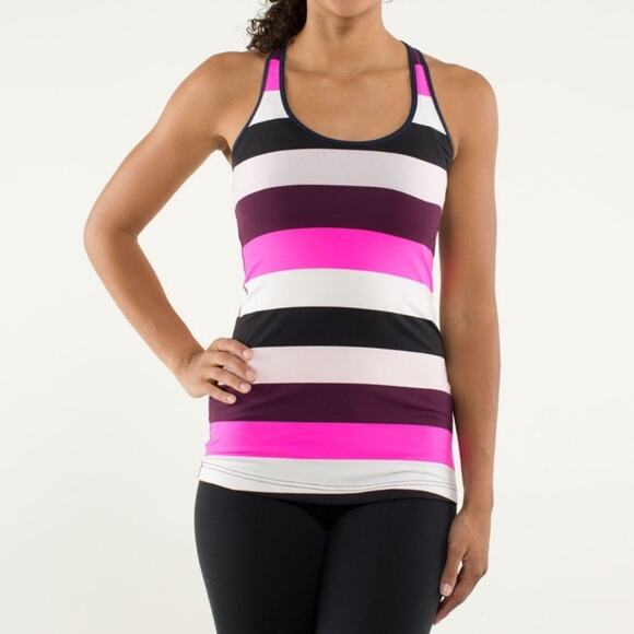 Lululemon Raspberry Glo Light Striped Cool Racerback Tank Sz 2 - Picture 1 of 8